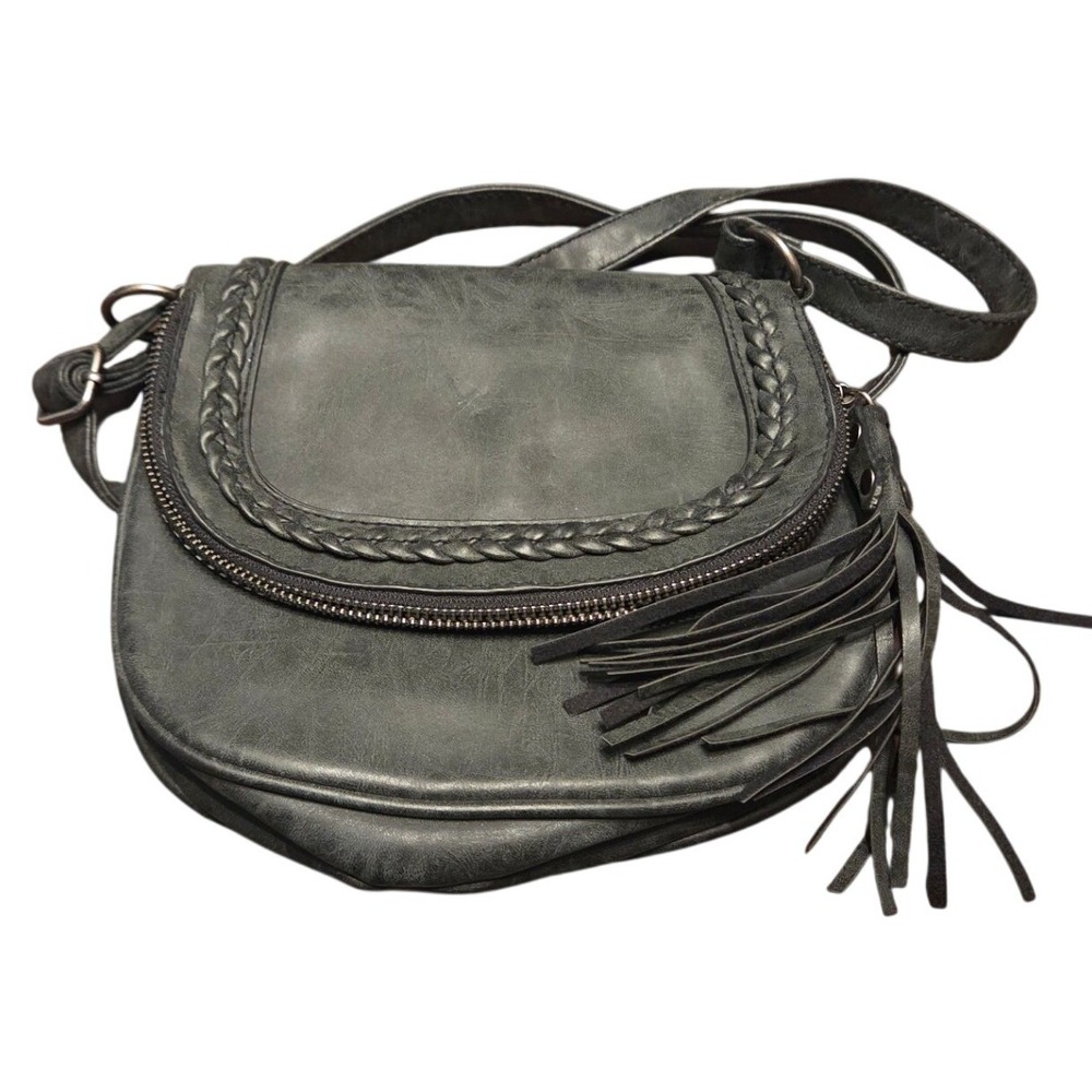 American‎ Eagle Crossbody Bag Womens Medium Gray Boho Braided Tassel Foldover